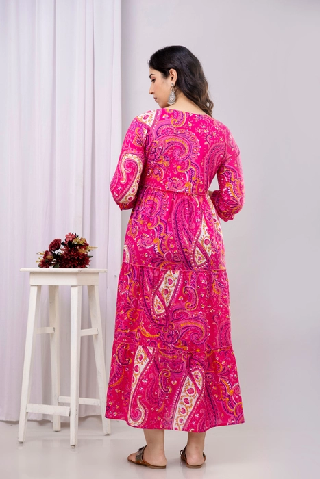 Henal Pink Paisley Cotton Maternity Dress – Vibrant Maxi for Modern Moms