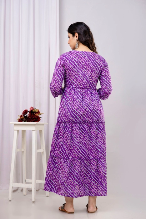 Henal Premium Purple Bandhani Cotton Maternity Dress – Soft & Stylish for Every Stage