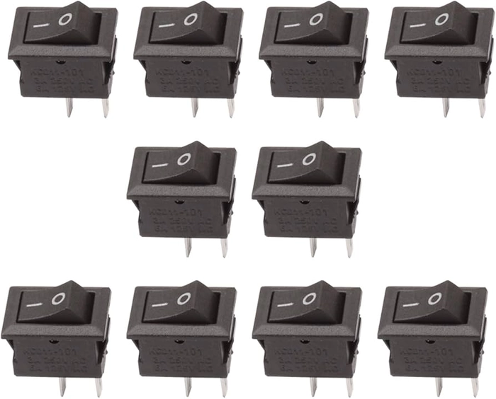 KCD11 AC 250V 3A 2 Pin SPST Snap in Mini Boat Rocker Switch (Pack of 10)