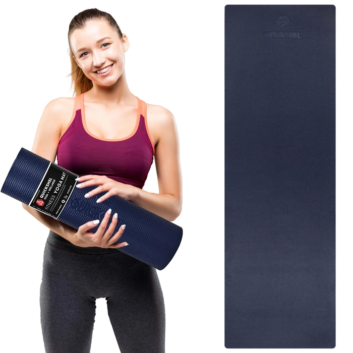 QUICK SHEL Yoga Mat - 4mm Thick, Anti-Skid, Water/Dirt Proof, Lightweight Exercise Mat for Men, Women & Kids | Textured Surface | Color - Green | Material - EVA | 2x6ft Size (Navy Blue)