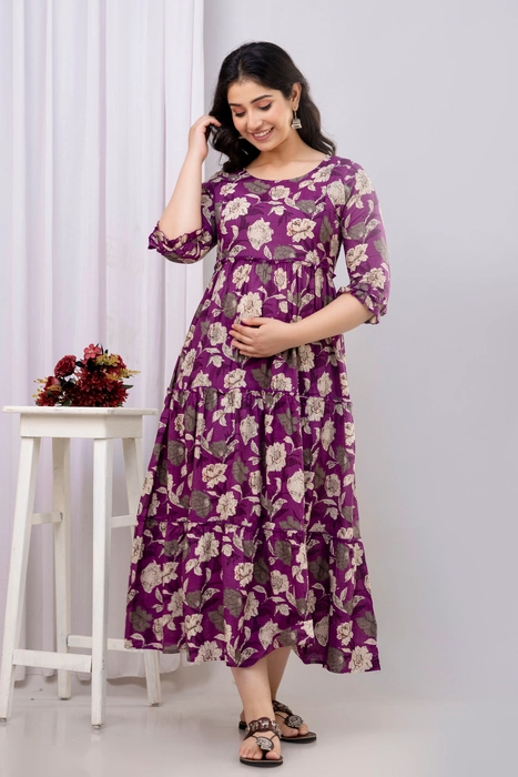 Henal Maternity Dress – Purple Floral Maxi