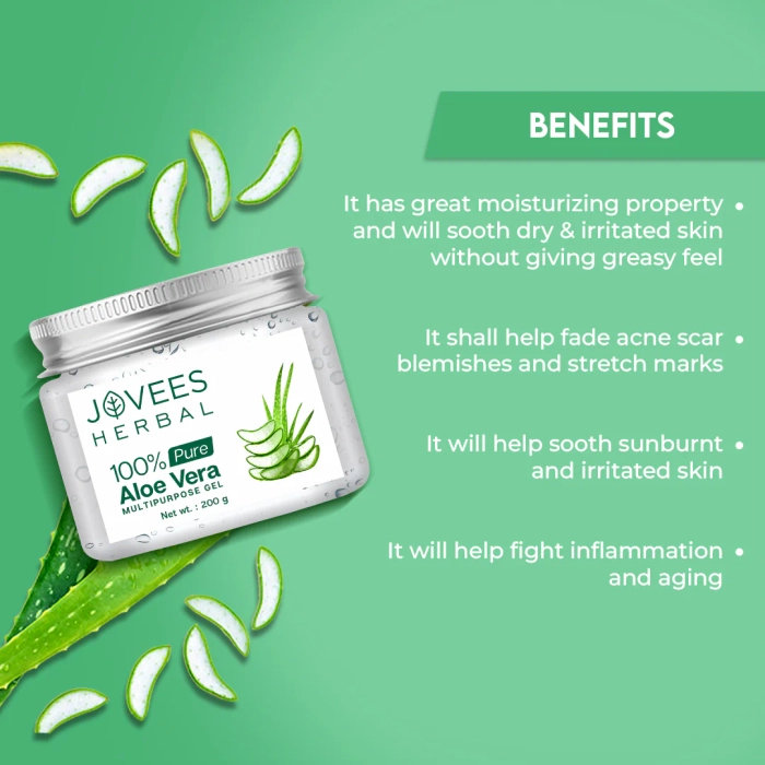 Jovees 100% Pure Aloe Vera Multipurpose Gel | For Face, Skin & Hair