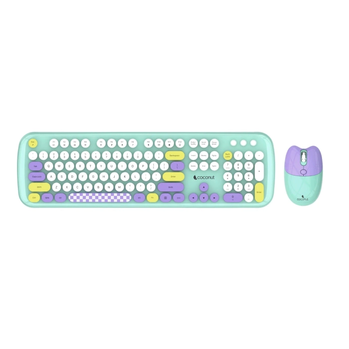 Coconut Daisy Retro Wireless Keyboard & Mouse Combo with Typewriter Round Keys, Dual Wireless Mode (Bluetooth + 2.4GHz), Silent Keys, Multi-Device Support – Available in 3 Aesthetic Colors