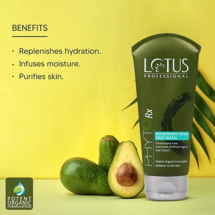 Lotus Professional PhytoRx Nourishing Cream Face Wash Cleanser, Avocado, Transparent, Unscented, 80 g