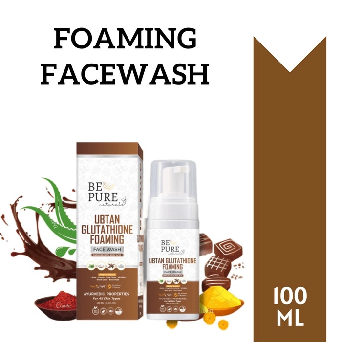 Be Pure Naturals Ubtan Glutathione Foaming Facewash with Kojic Acid for Feather like Soft & Glowing Skin, removes Tanning, Pigmentation, Dark spot, Sunburn & Dark Circles (Chocolate, 100ml)