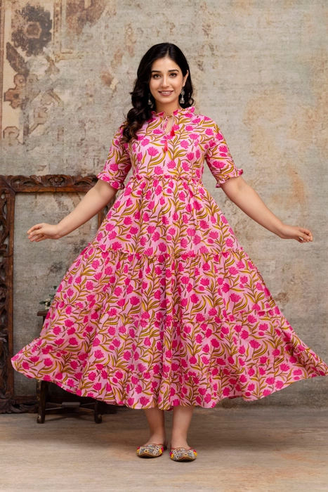 Henal Pink Bloom Floral Cotton Maternity Dress – Soft, Stylish & Bump-Friendly