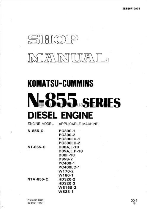 KOMATSU-Cummins N-855 SERIES Diesel Engine Shop Manual Download PDF