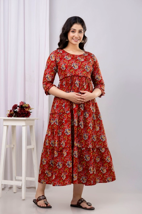Red Floral Anarkali Maxi Dress – Graceful Ethnic Wear for Every Occasion