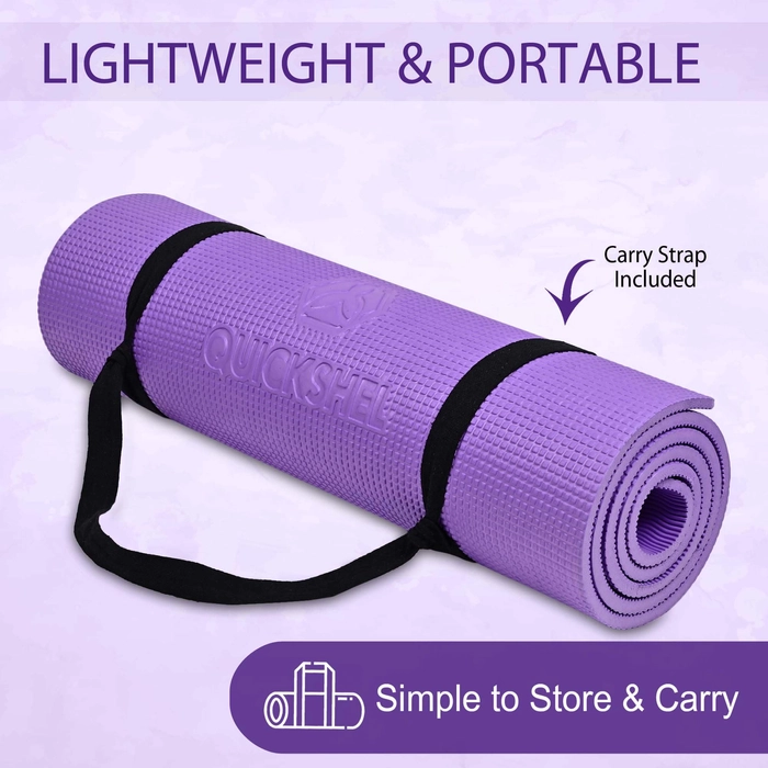 Quick Shel Extra Thick 8mm Thickness Yoga mats Exercise Mat Anti-Skid Water/Dirt Proof Lightweight easy to Carry for home and gym workouts for men women children with Carry Strap (Purple) (2fts x 6fts