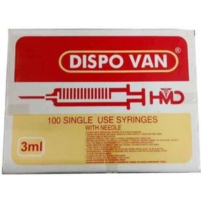 Dispovan Syringe with Needle - 24G x 1Inch Pack of 100