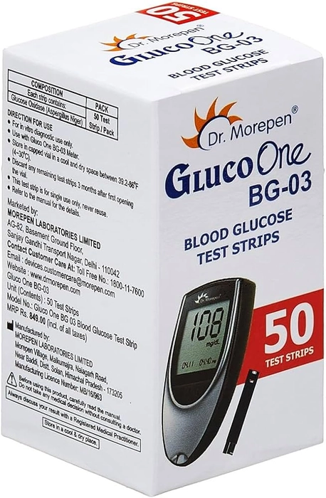 Dr Morepen BG-03 Blood Glucose Test Strips, 50 Strips (Black / White)