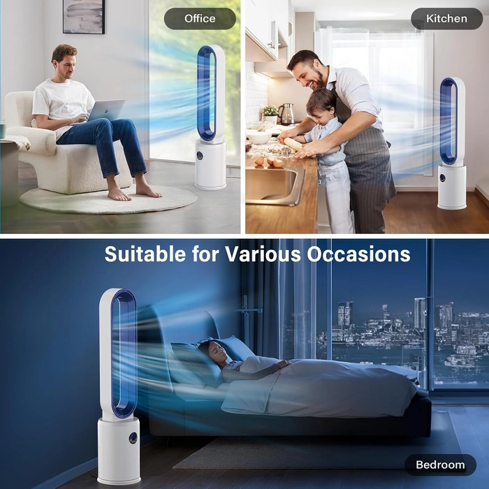 YAZEKY Ventilateur Colonne Sans Pale,24 Vitesses Ventilateur Tour Silencieux,Ventilateur de Sol Oscillant à 60,Écran LED,Minuterie De 12 Heures, Ventilateur Sur Pied Pour Chambre à Coucher (bleu)