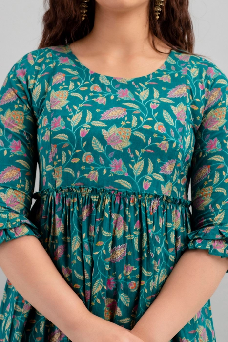 Henal Teal Floral Cotton Maternity Maxi Dress – Comfort Fit for Moms-to-Be