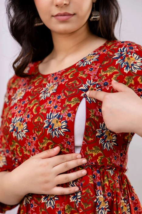 Red Floral Anarkali Maxi Dress – Graceful Ethnic Wear for Every Occasion