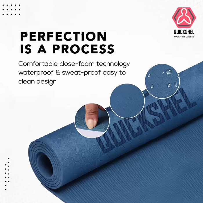 Quick Shel Lightweight,Anti-Slip,Soft EVA Mat with Carry Bag for Women & Men,Gym & Exercise Navy Blue 6 mm Yoga Mat