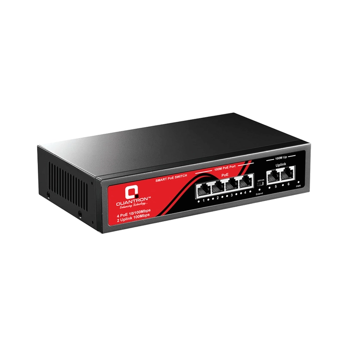 QUANTRON 6 Port Fast Ethernet 10/100Mbps Desktop POE Switch QPOE-04 (80 Watt)
