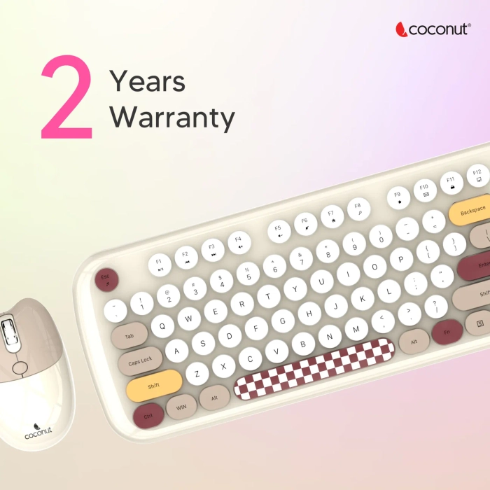 Coconut Daisy Retro Wireless Keyboard & Mouse Combo with Typewriter Round Keys, Dual Wireless Mode (Bluetooth + 2.4GHz), Silent Keys, Multi-Device Support – Available in 3 Aesthetic Colors