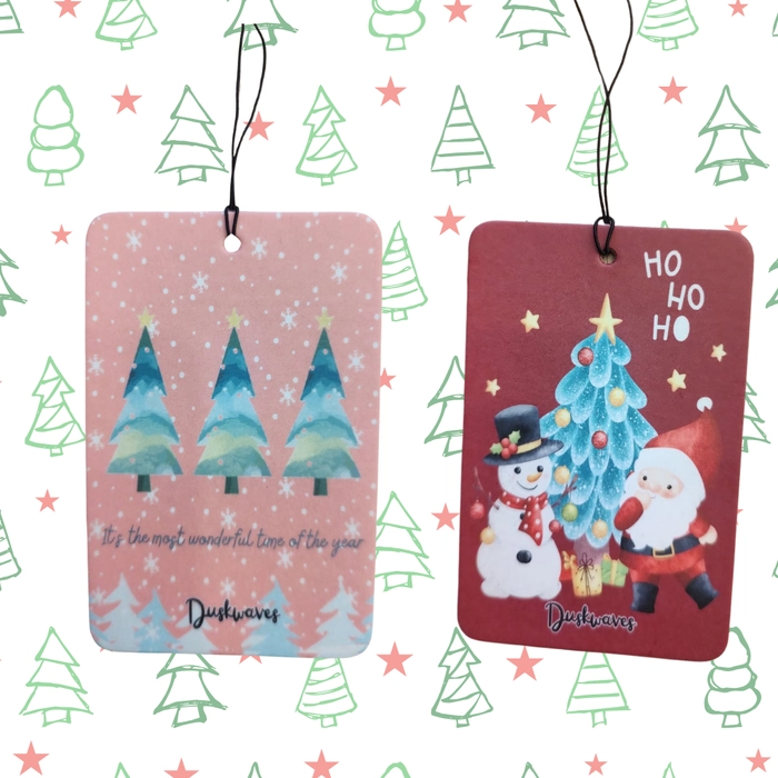 DuskWaves Christmas Edition Scented Air Fresheners - Eco-Friendly & Handmade - Long-Lasting - Pack of 2 Hanging Fresheners (Black Ice and Lavender)