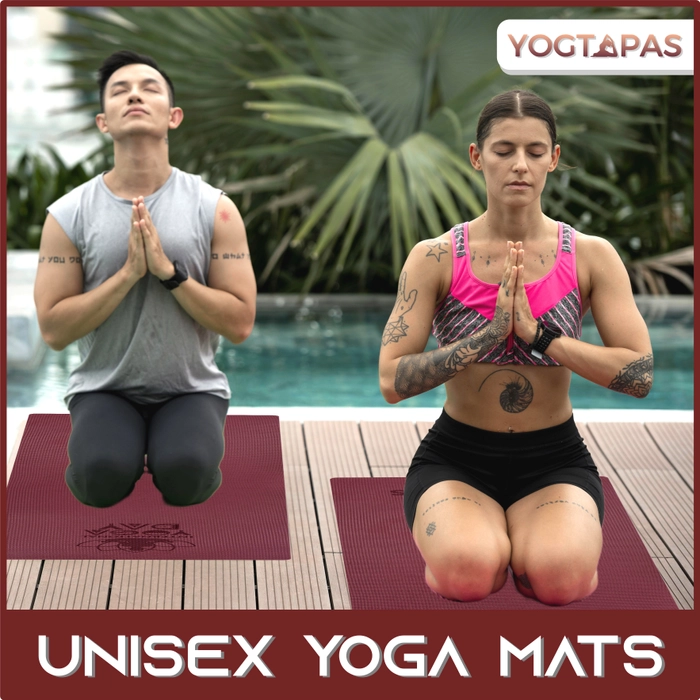 YOGTAPAS 6MM Thick | International Yoga Day Yoga Mat with Bag For Women and Men | Anti-Skid Exercise Printed Mat Extra Long & Wide (Color - Wine)(Mat Size - 2fts x 6fts)