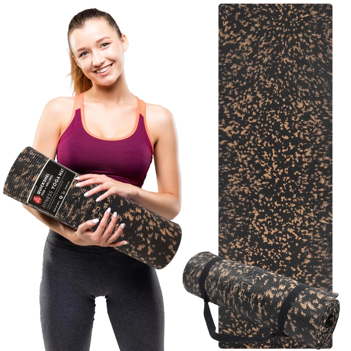 QUICKSHEL (EVA + TPE) 8MM Premium Marble Design Yoga Mat for women men Anti-Skid Lightweight Easy to Carry, hold & Fold with Carry Strap (Proudly Made in India) (2Fts x 6Fts) (Color-Black & Golden)