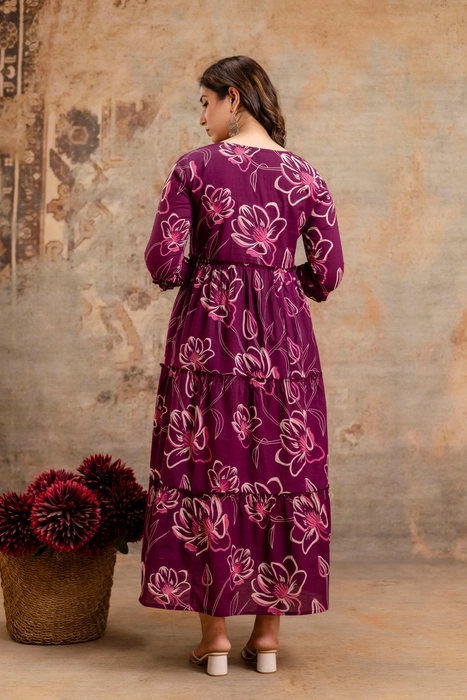 Henal Floral Print Maternity Dress – Plum Purple