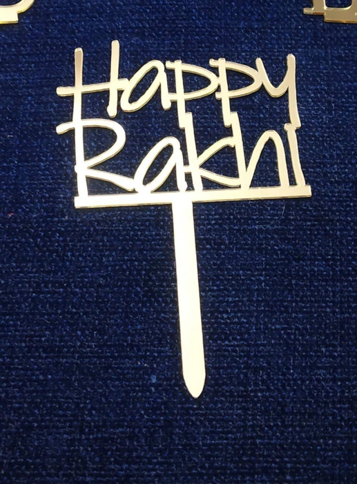 3 Inch Height Happy Rakhi Golden Acrylic Cake Topper Decoration Tools