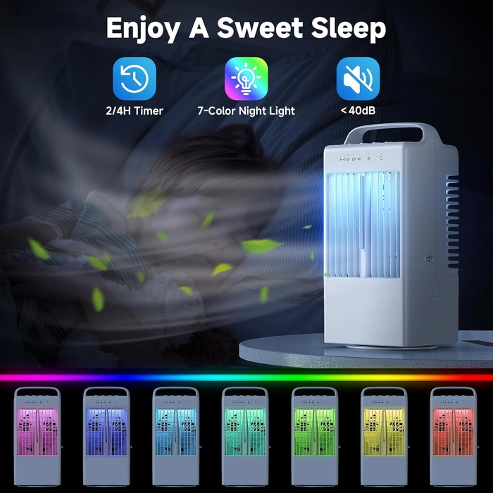 Climatiseur Mobile Rafraîchisseur d'air Portable 4 en 1,Mini Climatiseur Portable Silencieux avec 90° Oscillation,Modes de Brume,3 Vitesses, Minuterie de 4H,Réservoir 900ml pour Chambre Bureau Cuisine