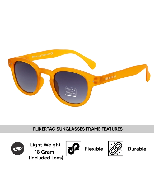 Polarized UV Protection Sunglasses For Men & Women  HD vision with Grey  Gradient Lens [FTS 551 F4 Round Matte Orange Frame with Smoke lens, 49mm] -  flikertag