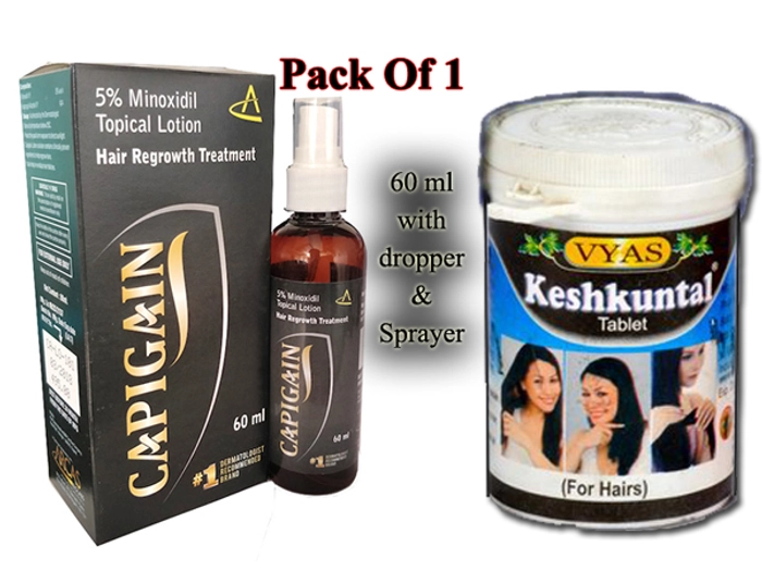 CAPIGAIN MINOXIDIL 5% Hair Treatment Formula + Keshkuntal Tablet by Vyas