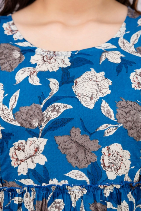 Henal Cotton Blue Floral Maternity Dress – Elegant Maxi for Pregnancy & Nursing Comfort