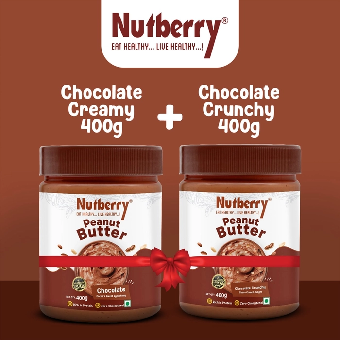 NUTBERRY CHOCOLATE CRUNCHY & CREAMY 400GM COMBO PEANUT BUTTER