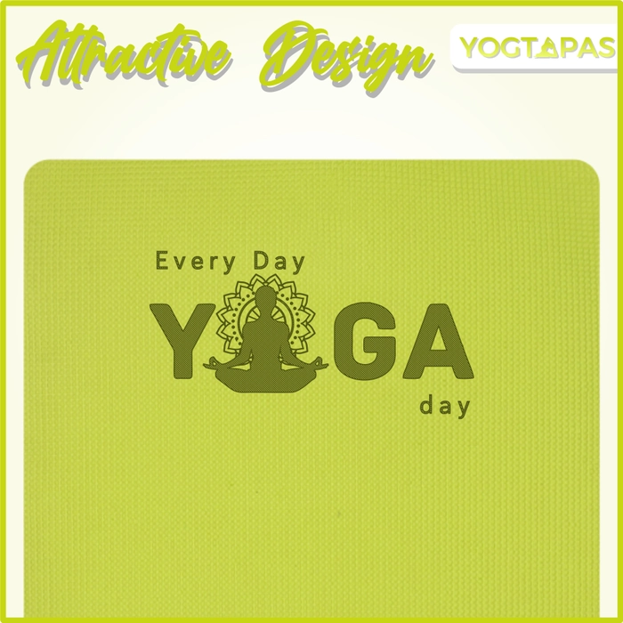 YOGTAPAS Everyday Yoga Day 6MM Thick | Yoga Mat with Bag For Women and Men | Anti-Skid Exercise Printed Mat Extra Long & Wide (Color - Green)(Mat Size - 2fts x 6fts)