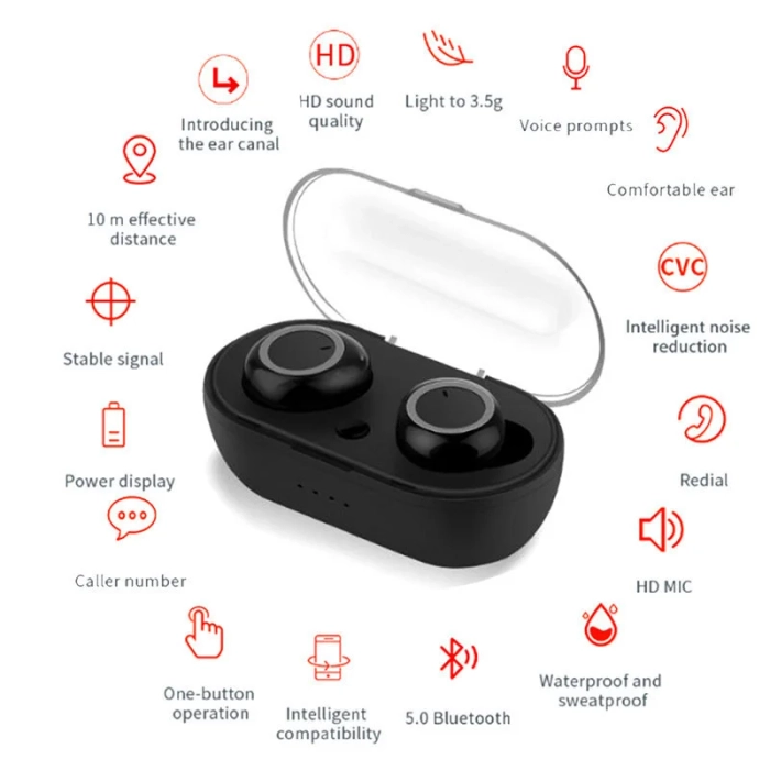 Y50 TWS BLUETOOTH EARPHONE 5.0 WIRELESS HEADSET IPX7 WATERPROOF