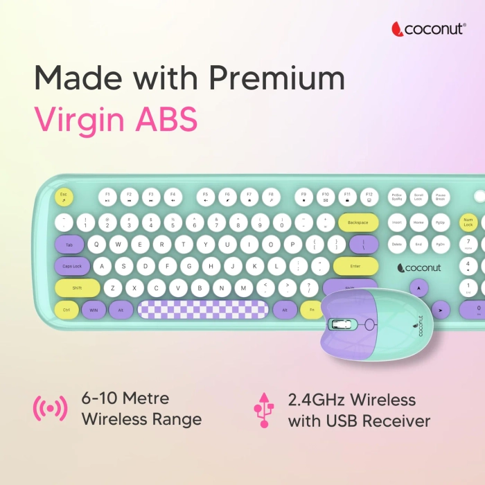 Coconut Daisy Retro Wireless Keyboard & Mouse Combo with Typewriter Round Keys, Dual Wireless Mode (Bluetooth + 2.4GHz), Silent Keys, Multi-Device Support – Available in 3 Aesthetic Colors
