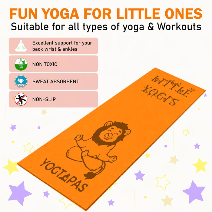 Yogtapas lion kids yoga mat orange ( 2x4 feet) 4mm