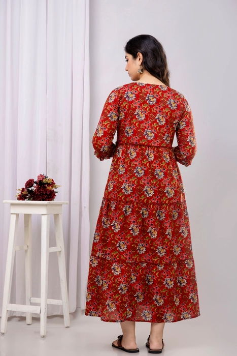 Red Floral Anarkali Maxi Dress – Graceful Ethnic Wear for Every Occasion