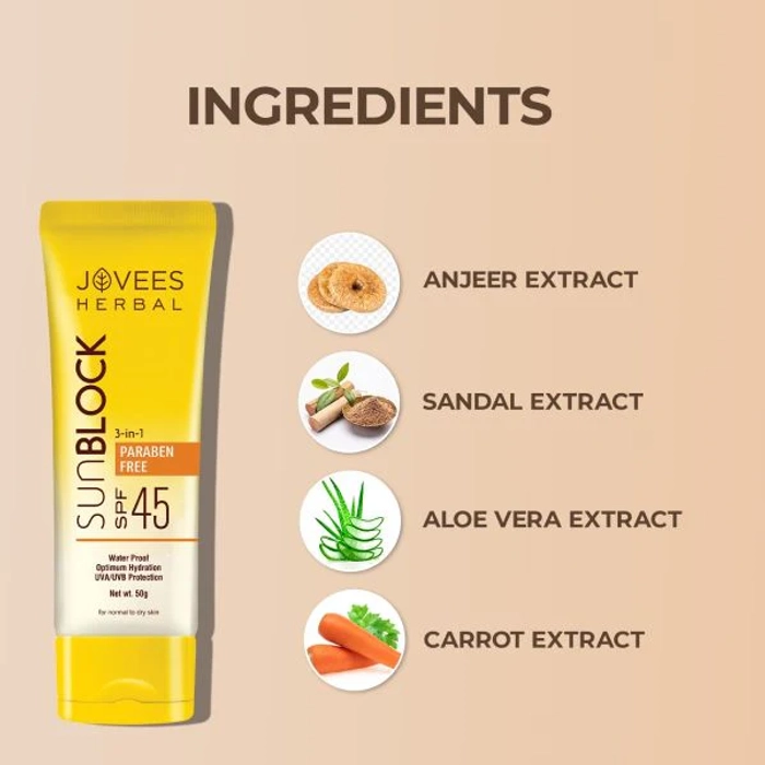 Jovees Sun Block Sunscreen SPF 45 | UVA/UVB Protection | Lightweight