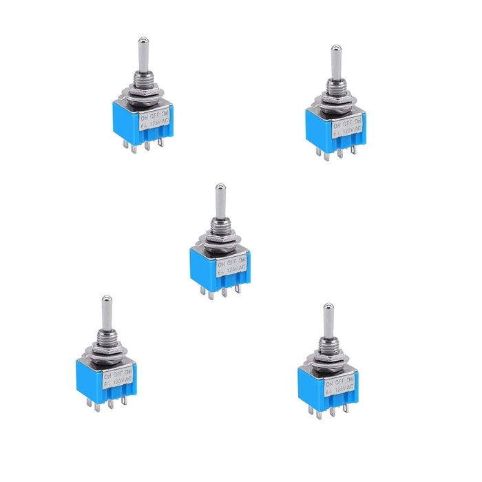 Mini MTS-203 6-Pin DPDT 6A 125VAC Toggle Switch (Pack of 5)