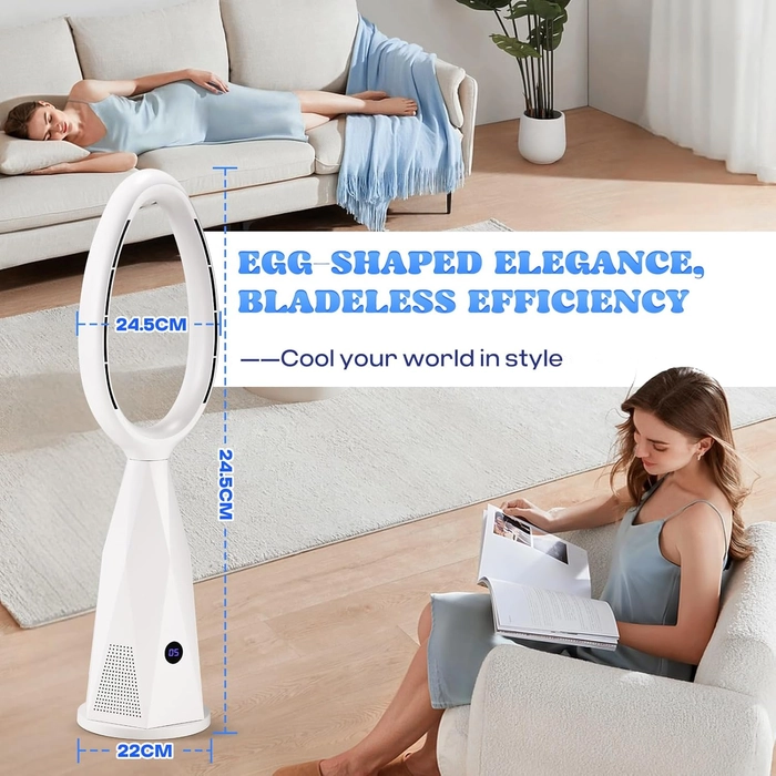 Moongiantgo 46" Ventilateur tour sans pales & chauffage avec télécommande et filtre HEPA - 10 vitesses, oscillation 80°, mode nuit, protection anti-bascule, pour pièce/maison/bureau (blanc)