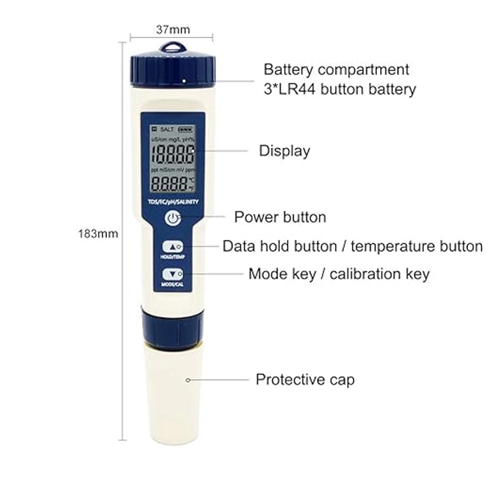 5 in 1 PH Salinity TDS EC Temperature Meter