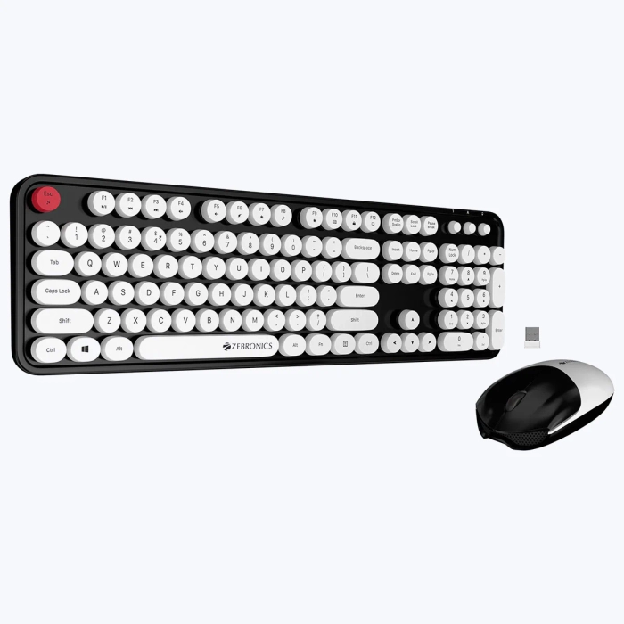 Zebronics ZEB-Companion 300 Wireless Keyboard & Mouse Combo with Silent Keys, 2.4GHz Nano Receiver, Power Saving Mode & Ergonomic Design – BLACK and WHITE
