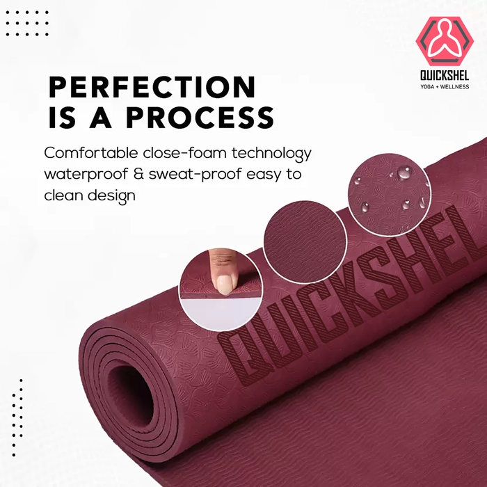 Quick Shel Lightweight,Anti-Slip,Soft EVA Mat with Carry Bag for Women & Men,Gym & Exercise Wine 6 mm Yoga Mat