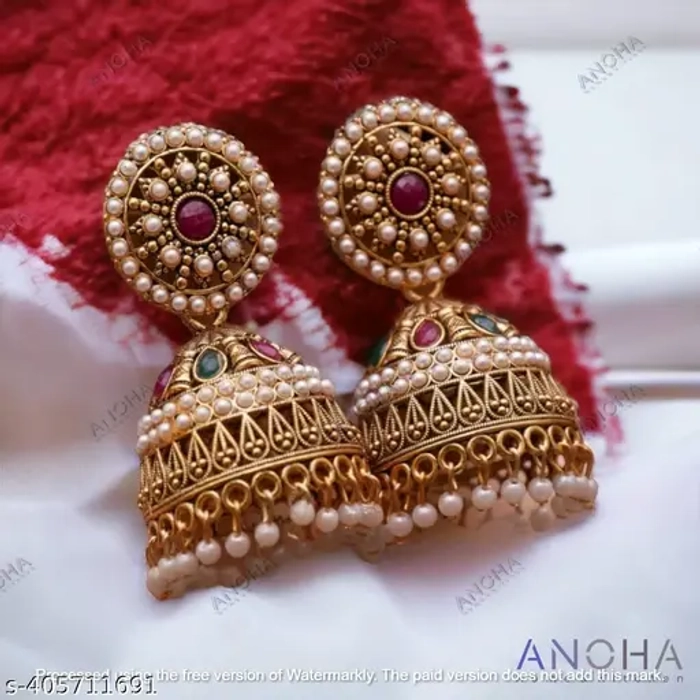 Traditional Gold-Plated Pearl Jhumkas