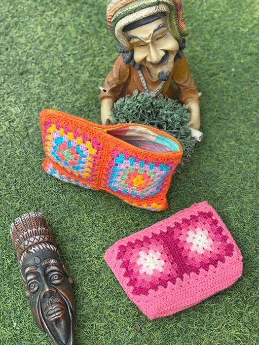 Rainbow crochet Hand Pouch Big