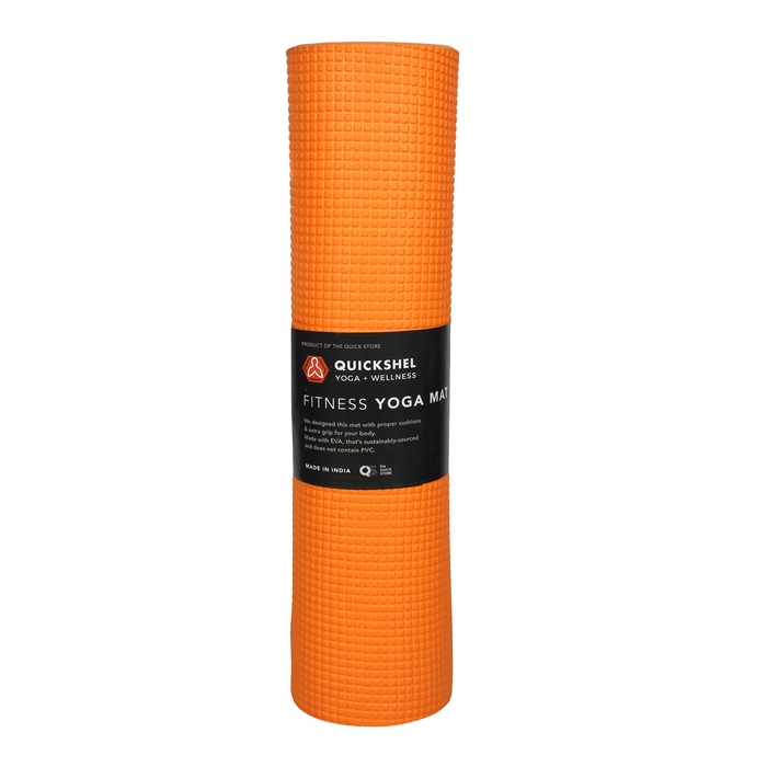 Quick Shel Yoga mats Exercise Mat Anti-Skid Water/Dirt Proof Lightweight easy to Carry gym workouts for men women children with Carry Strap (2Fts x 6Fts) (4mm Thickness) (Orange)