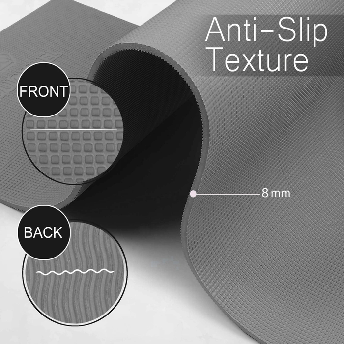 Quick Shel Extra Thick 8mm Thickness Yoga mats Exercise Mat Anti-Skid 8mm thickness Water/Dirt Proof Lightweight easy to Carry for home and gym workouts for men women children with Carry Bag (Grey) (2