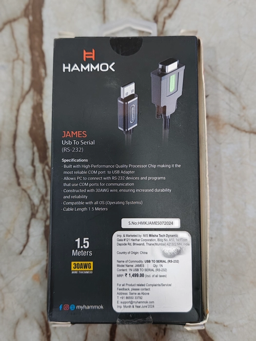 HAMMOK James USB to Serial RS232 Cable, USB to Serial RS-232 Serial Adapter USB 2.0 to Male DB9 Serial Cable Converter for Windows 10, 8.1, 8, 7, Vista, XP, 2000, Linux and Mac OS X 10.6 (1.5m Black)