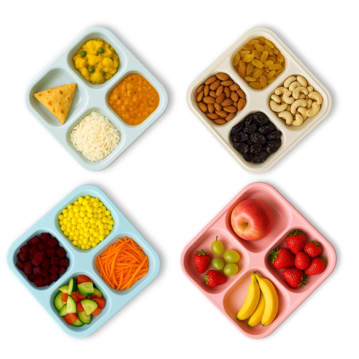 Four Compartment Plates (Multi-color) – Set of 4 (10.5 Inch)