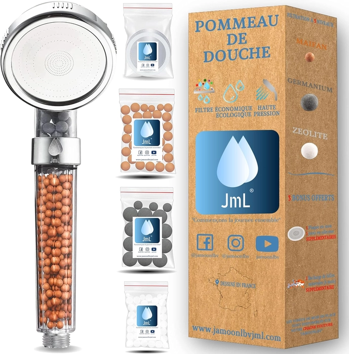 Pommeau de Douche Anti-calcaire à Haute Pression et Économie d'Eau | JaMoonLBV JmL® Marque Française | 1FC