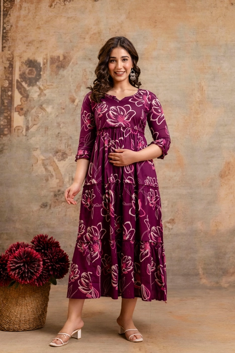 Henal Floral Print Maternity Dress – Plum Purple